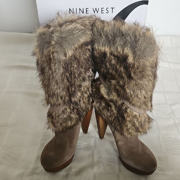 Nine West  Faux Fur Ankle Boots - Brown - Picture 8 of 16